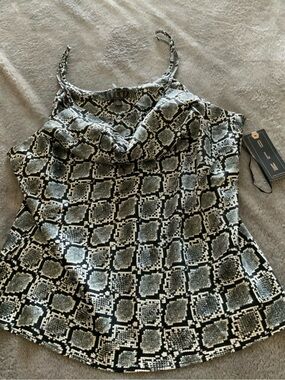 OLM Black & White Snake-Print Cowl Neck Blouse - size XL